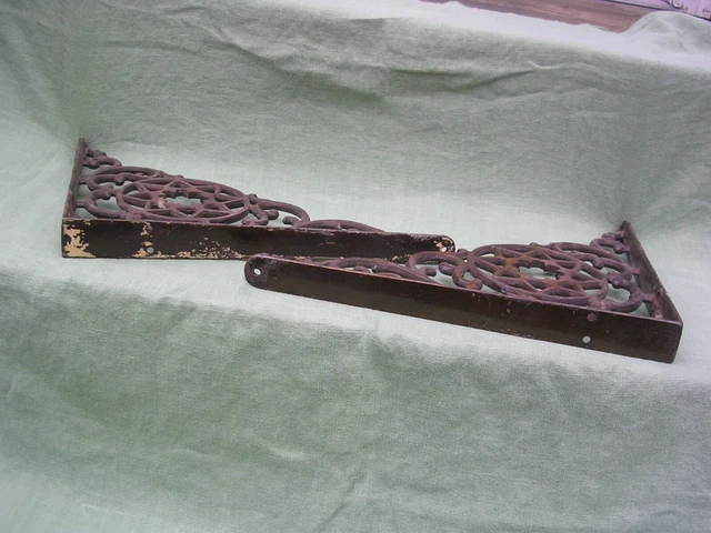 Antique Original Victorian Pair (2) Cast Iron Wall Shelf Brackets 3