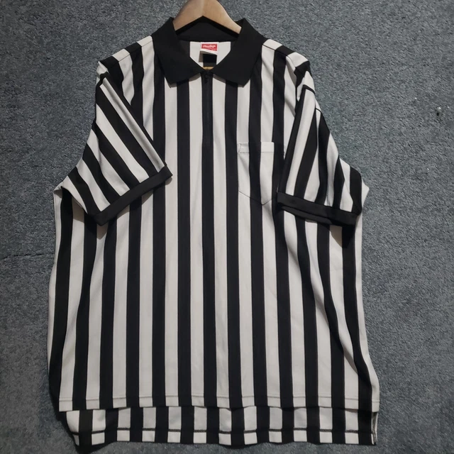 Rawlings 2XL Referee Shirt Polo Black White Stripe Short Sleeve Zipp