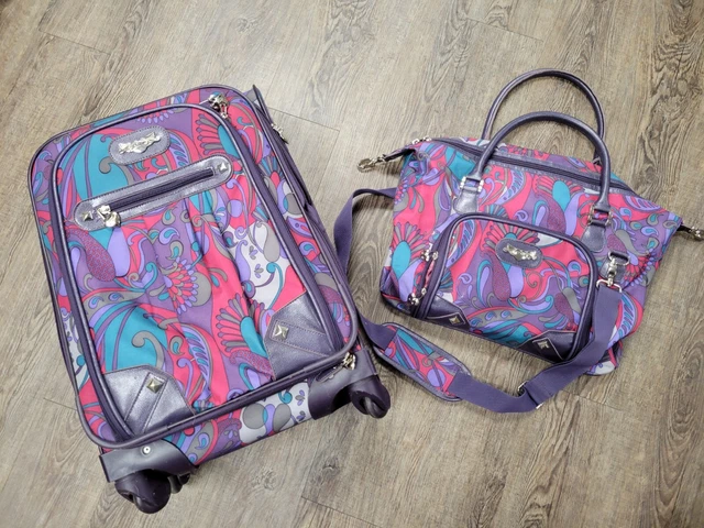 Kathy Van Zeeland Overnight Weekender Duffle Rolling Carry On Luggage Set Purple