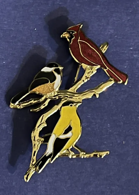 Vintage Cardinal Chickadee Goldfinch Brooch Lapel Pin Fish Fine Enamels