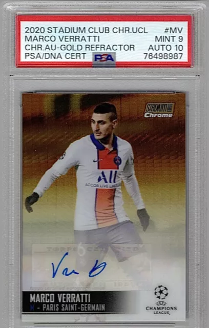 2020 Topps Stadium Club Chrome UCL Marco Verratti Gold Auto 15/50 PSA 9 Auto 10