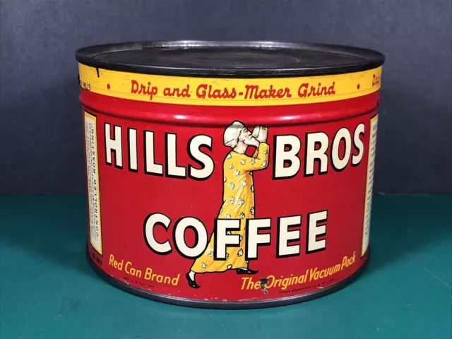 VTG Hills Bros | 1 lb Coffee Can | Drip & Glass-Maker Grind | SEALED | Can #1