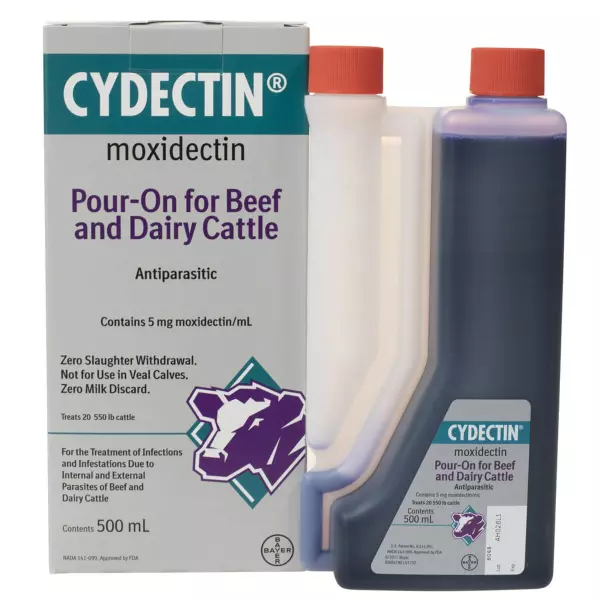 Cydectin POUR-ON 500ml Beef Dairy Cattle Dewormer Zero Slaughter Withdrawal