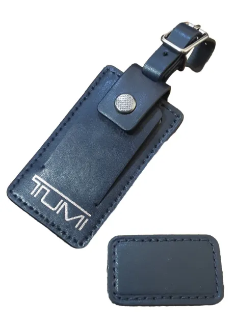 NEW Tumi Set Luggage Tag and Monogram Patch in Navy with Silver Logo Leather