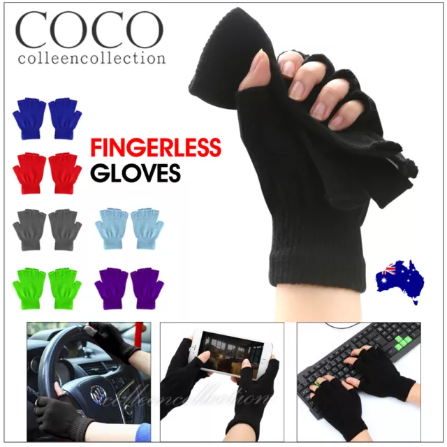 1 Pair Winter Fingerless Gloves Open Finger Black Soft Warm Knitted Glove Unisex