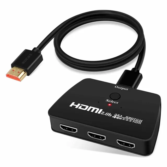 3 Way HDMI 2.0 Switch Splitter 3 Port IN 1 OUT Ultra HD 4K 60Hz UHD HDR HDCP 2.2 2