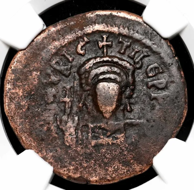 BYZANTINE. Maurice Tiberius. AD 582-602. Æ Follis, NGC Fine