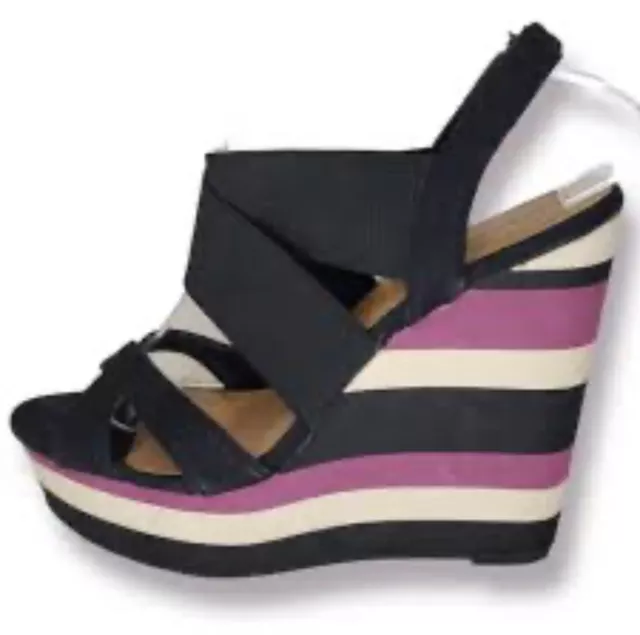 Madden Girl CAPPE Slingback Multi Color Wedge Platform Heels SZ 6.5 Black Purple