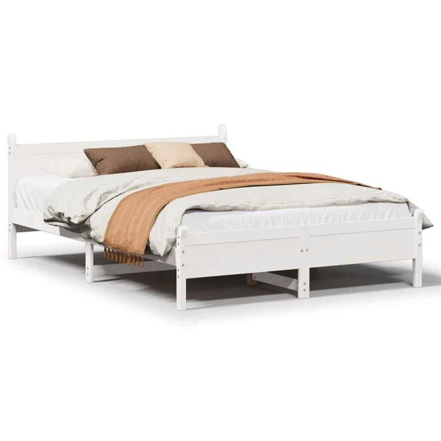 BED FRAME WITHOUT Mattress White 150x200 cm King Size Solid Wood Pine £