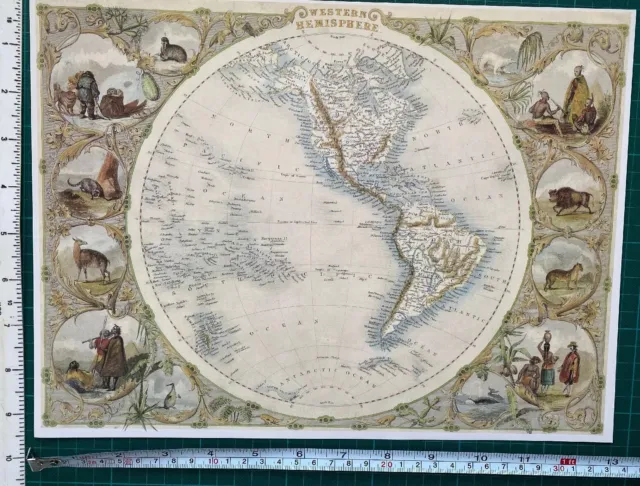 Antique old Picture map 1800s: Western Hemisphere: America world Tallis Reprint