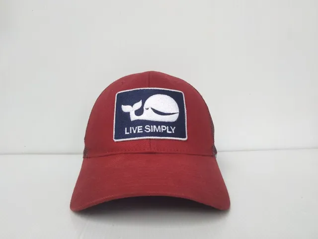 Vtg PATAGONIA LIVE SIMPLY WHALE Trucker Hat Cap Red Colorful Fish Snapback Rare