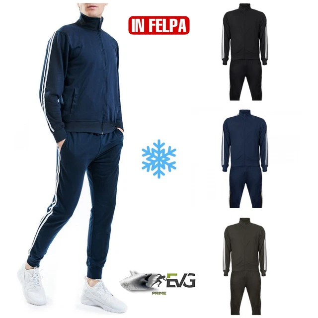 Tuta Uomo Basic Bande Aperta Invernale Completo Sport Felpa Elastica Casa Sport
