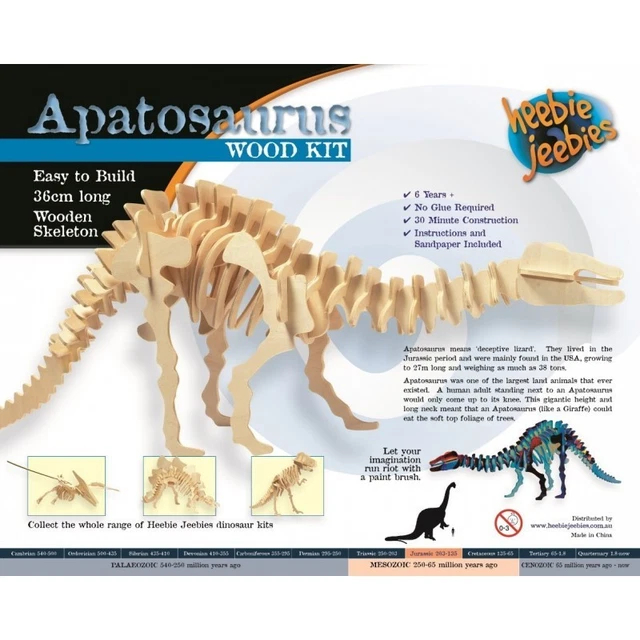 NEW APATOSAURUS WOODEN Build-A-Dinosaur 3D Model Kit - Small Heebie ...