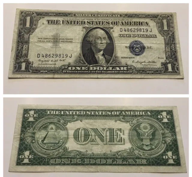 VINTAGE one DOLLAR 1935-G SILVER CERTIFICATE BILL $1 WASHINGTON BLUE SEAL $1.00