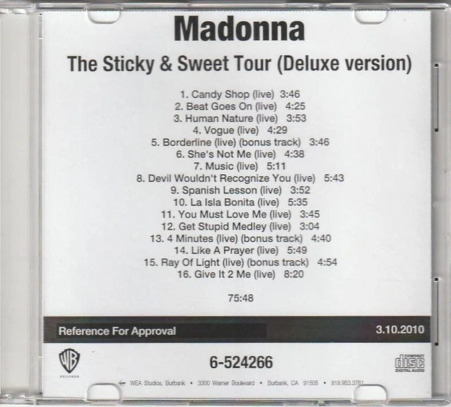 Sweet Tour MADONNA THE STICKY & Sweet Tour (Deluxe Version) US IN-HOUSE REFERENCE ...
