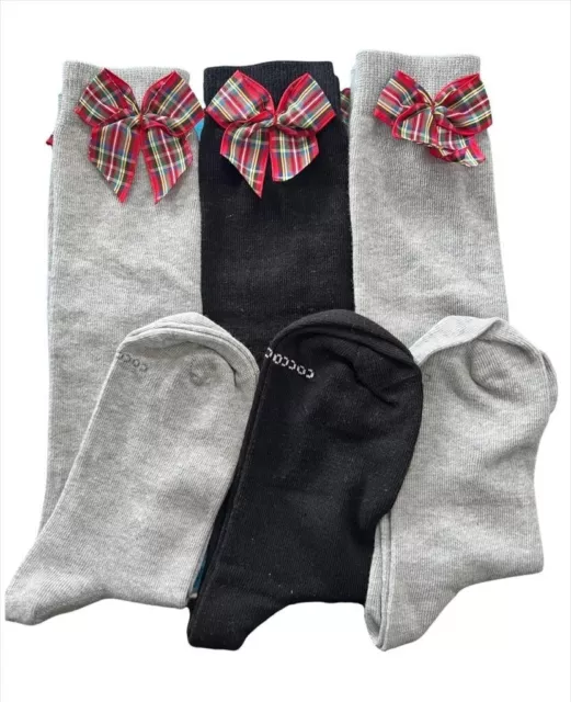 3 Paia Calzini Lunghi Bambina In Caldo Cotone Assortiti Con Fiocco Tartan Coccol