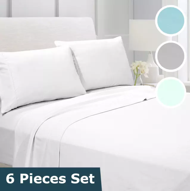 American Home Collection Deluxe 6 Piece Bed Sheet Set Deep Pocket Wrinkle Free