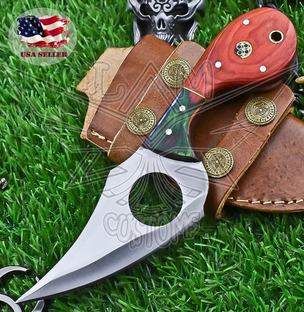 Hand Forged Knife USA Skinner Knife AUS-8 Steel Hard Wood Wooden Bolster Hiking