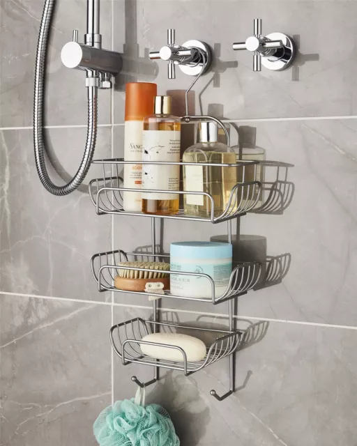 Shower Caddy Bathroom 3 Tier Shelf Storage Rack Organise Tidy Tray Basket Silver