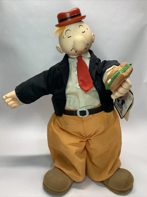 1985 Wimpy Plush Doll w/Cheeseburger From Popeye By Presents, 18 Inches Tall