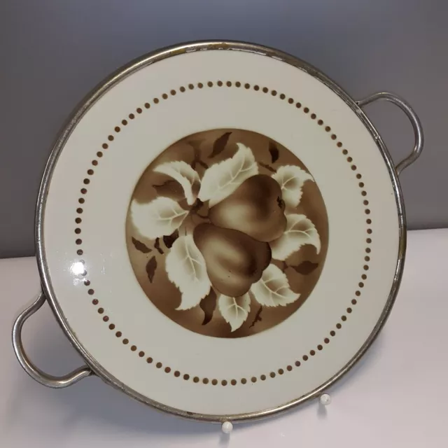 Kuchenplatte Spritzdekor Obstmotiv Birne Metallmontierung Handhaben Art Deco