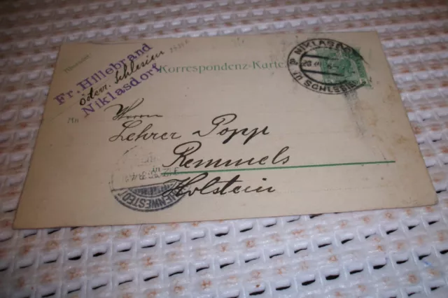 Niklasdorf Schlesien Mikolajowa 1906 Ganzsache Brieg Grottkau nach Remmels