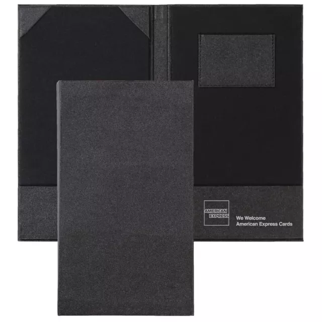 5 PK AMEX Premium Large Hard Cover-Black Silver-Double Panel Check Presenters