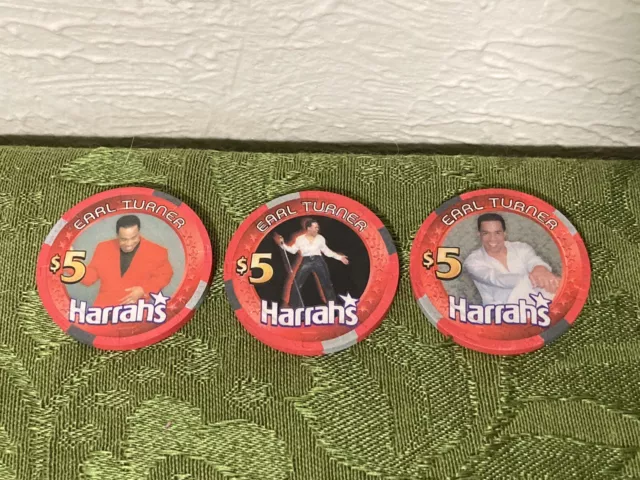 Lot Of 3 Harrah’s $5 Casino Poker Chips Earl Turner Laughlin NV Nevada