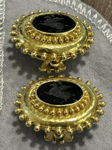 Elizabeth Locke Gold Earrings w/Black Venetian Glass Intaglio Depicting Pegasus 3