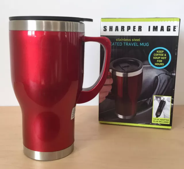 NEW Sharper Image Red Stainless Steel Heated Travel Mug