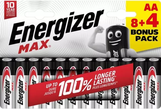 8+4 x AA Energizer Alkaline Max Batterie LR6 1,5V 12er Pack