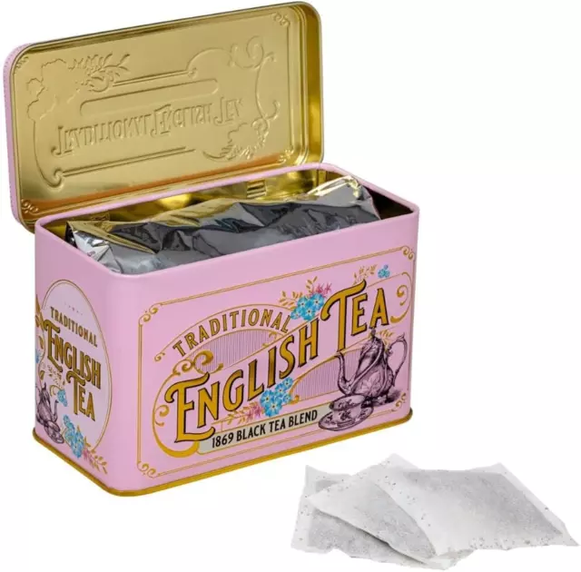 English Teas Vintage Victorian Tea Tin in Pink with 40 1869 Blend Teabags 3