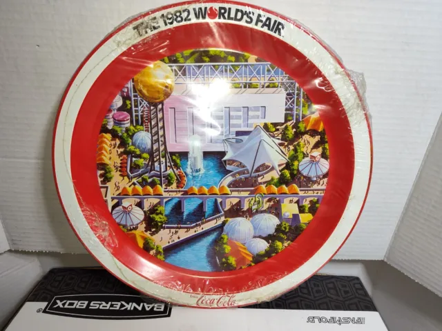 1982 Worlds Fair 12" Metal Serving Tray Coca Cola New Unopened Vintage