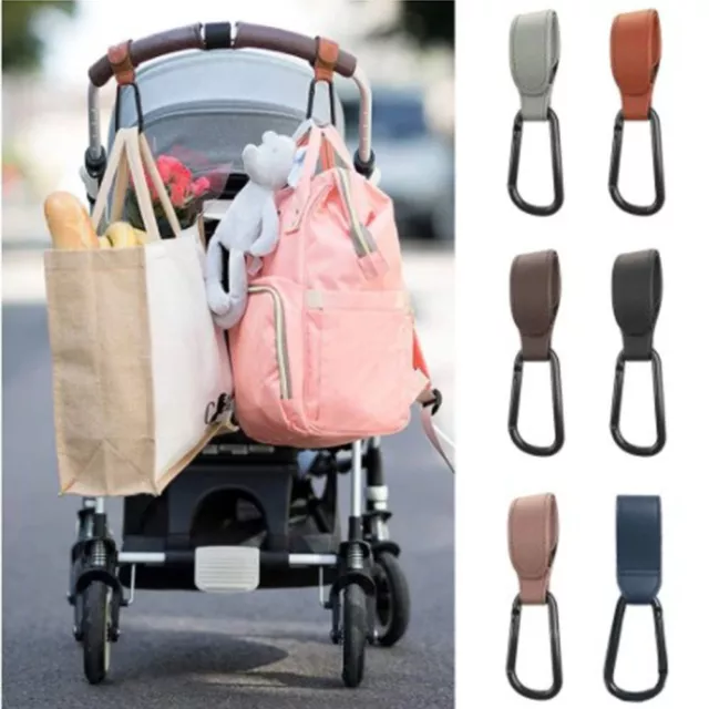 1/2Pcs Pram Hook Baby Kids Stroller Hooks Leather Bag Clip Carrier 360° Hangers