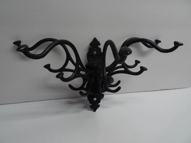 Vintage wrought cast iron victorian style folding hat/coat rack 5 hooks