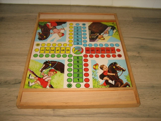 ANCIEN PLATEAU DE JEU DE PETITS CHEVAUX, dadas, avec pions et dé, hippique EUR 29,00 - FR