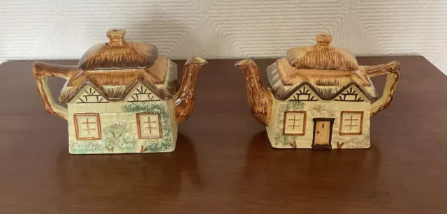 Vintage Pair Keele St. Pottery “ Thatched Cottage” House Shape teapots (1xA/F)