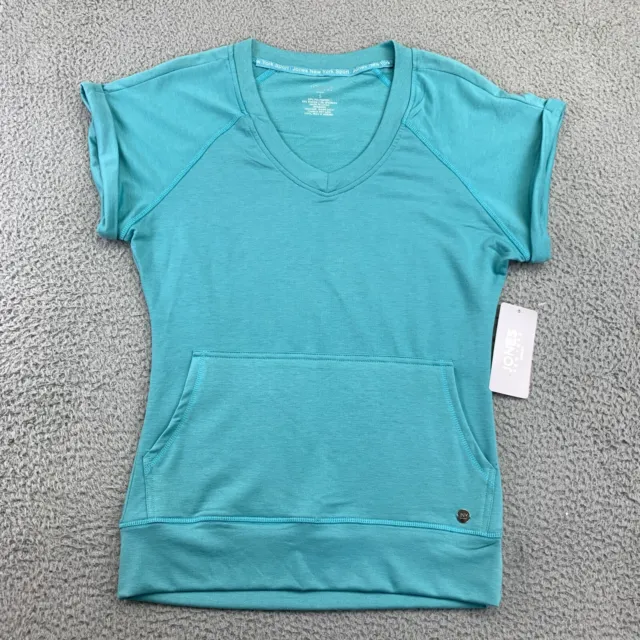 NEW Jones New York Shirt Womens Small Blue Sport Stretch Cuffed Pullover $46