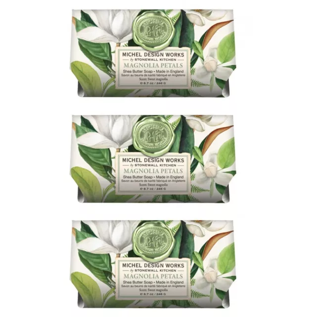 Set/3 Michel Design Works 8.7 oz Artisanal Bar Bath Soap Floral Magnolia Petals