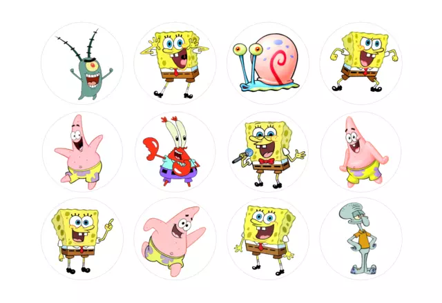 12 x Sponge Bob Edible Icing Cupcake Toppers PRE-CUT 3 sizes to choose from