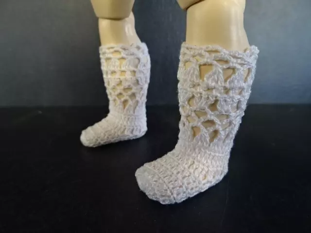 HAND Crocheted socks for BLEUETTE Doll - WHITE - Cotton