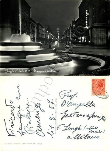 Cartolina di Foggia, fontana e cinema teatro - 1957