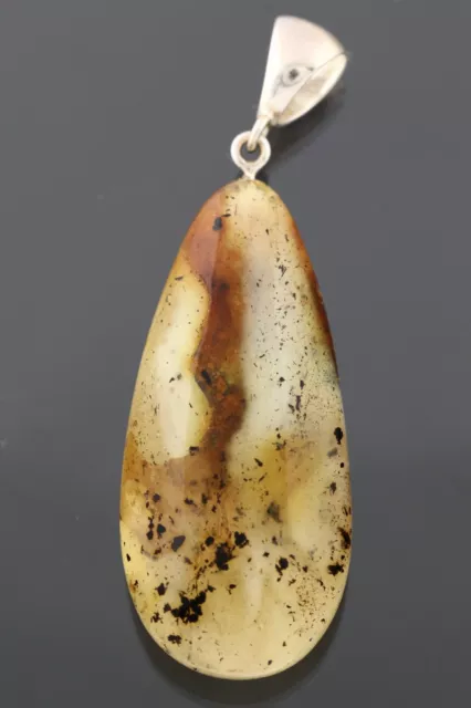 White Egg Yolk Grey Genuine BALTIC AMBER Large Silver Pendant 8.6g 230712-3