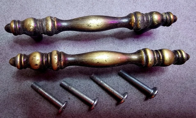 2 Real Vintage Drawer or Cabinet Door Handle Pull - Handles Pulls Knobs w/screws