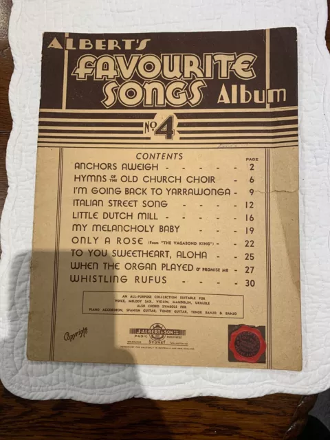 Alberts Favourite Songs Album No 4 Music Vintage Book