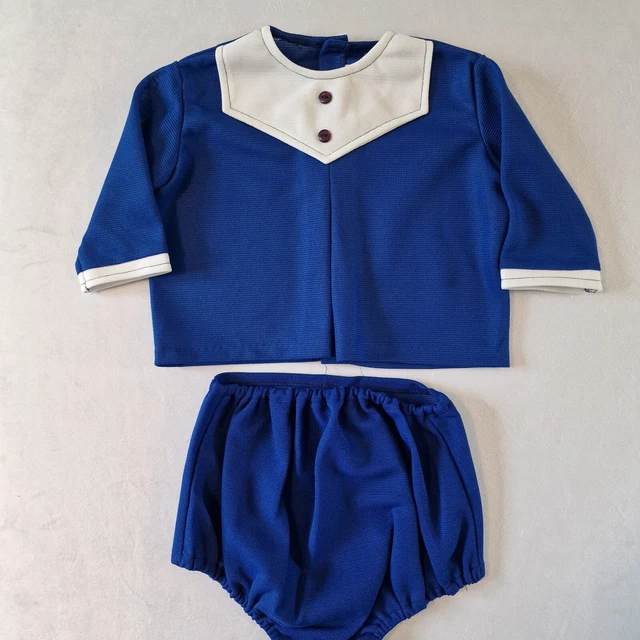 Set 2 pezzi vintage anni '60 ragazzi | 3-6 mths | Deadstock poliestere blu KA17