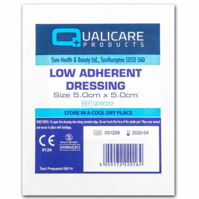 Qualicare Low Adherent Sterile Dressing 5 x 5cm First Aid Cuts Burns Wounds