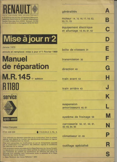 Renault - Mr 145 - Mise A Jour - R6 1180 - 1970 / Manuel Reparation Constructeur