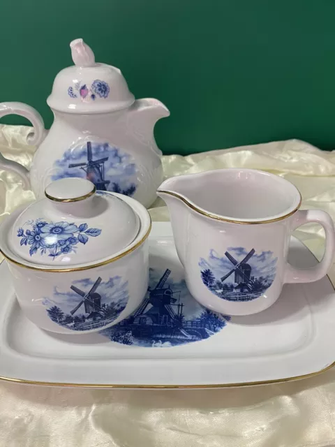 Vintage Ter Steege bv Delft Blauw blue Tea Set Service 6 piece Holland Dutch pot