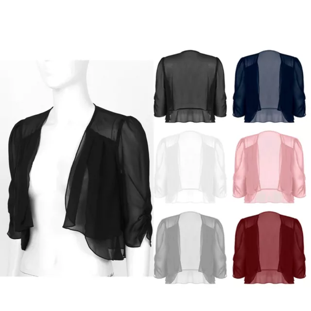 DE Damen Chiffon Bolero Bolerojacke Festlich Halbarm Elegant Jacke Cardigan Tops